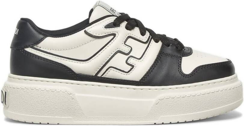 Fendi Zwarte leren sneakers met FF-applicatie Black Dames