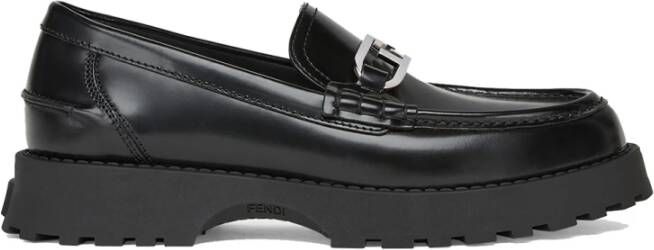 Fendi Zwarte platte schoenen met OLock detail Black Heren