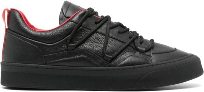 Ferrari Zwarte Leren Sneakers Paneelontwerp Black Heren