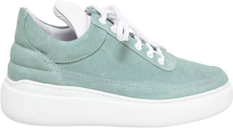 Filling Pieces Poederblauwe Suède Sleehak Sneakers Green Dames