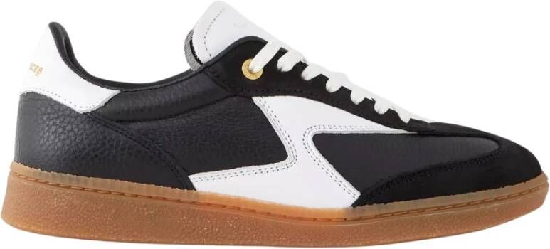 Filling Pieces Zwarte leren sneakers Ronde neus Wit logo Black Dames