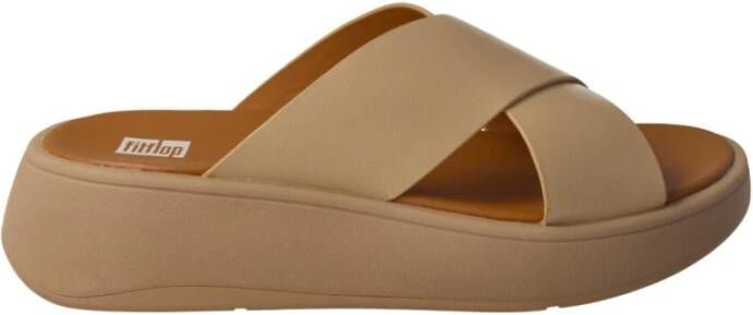 Fitflop F-Mode Leather Flatform Cross Slides Slippers