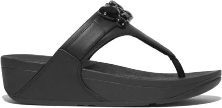 FitFlop Lulu Jewel-Deluxe Leather Toe-Post Sandals ZWART