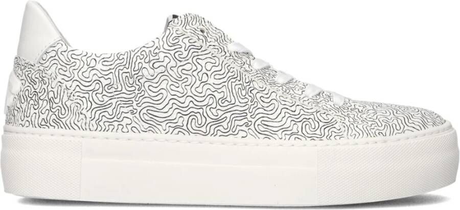 Floris van Bommel Ecru Lage Sneaker met Zwart Print White Dames