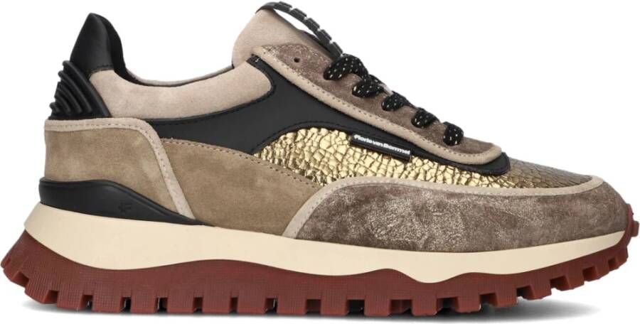 Floris van Bommel Taupe Sneakers met Zwart en Goud Accents Multicolor Dames