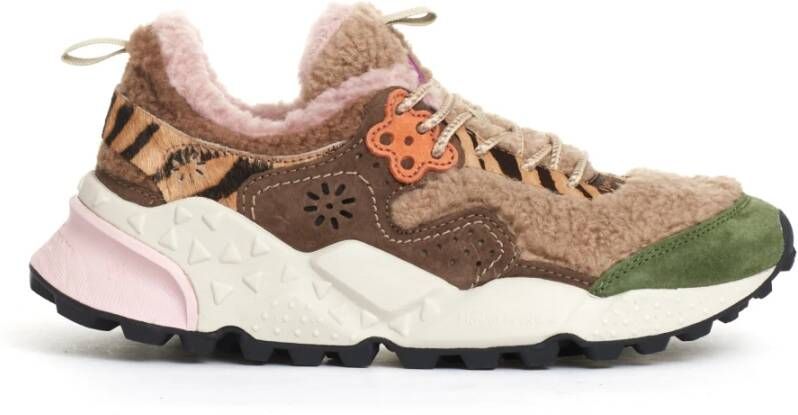 Flower Mountain Beige groen en bruin Teddy Sneakers Beige Dames