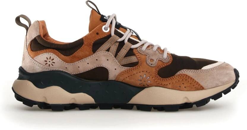 Flower Mountain Sneakers van suède en gewaxt technisch materiaal met rubberen zool Brown Heren