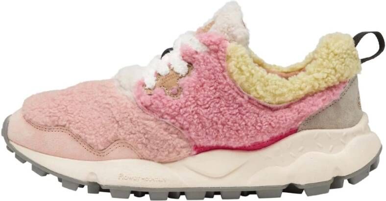 Flower Mountain Kleurrijke sneakers van bont en nubuck leer Pink Dames