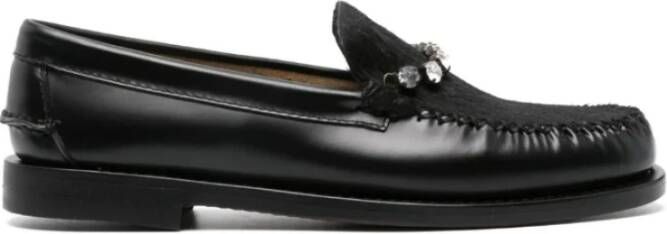 Forte Zwarte Leren Mocassins Kristaldecoratie Black Dames