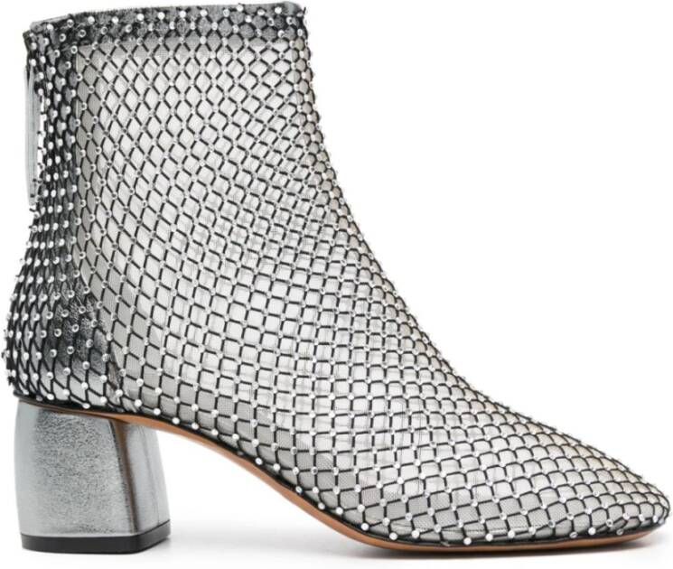 Forte Zwarte Mesh Hak Enkellaarzen Gray Dames