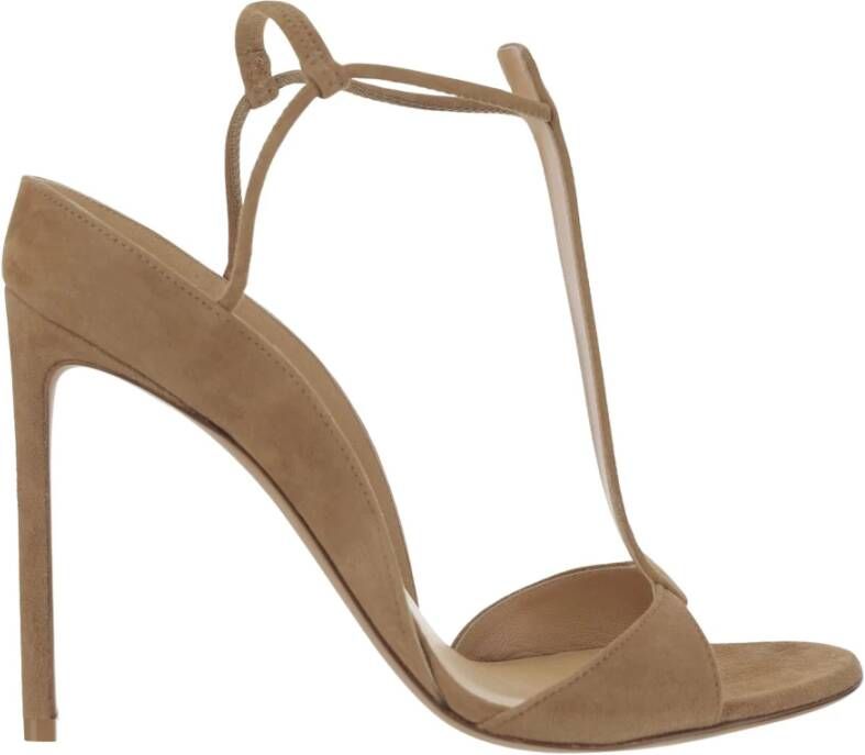 Francesco Russo Beige Suède Sandalen met Open Neus en Bedekte Hak Beige Dames