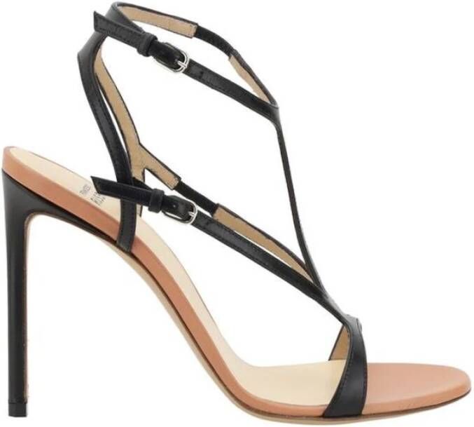 Francesco Russo Elegante Leren Stiletto Hak Sandalen Black Dames