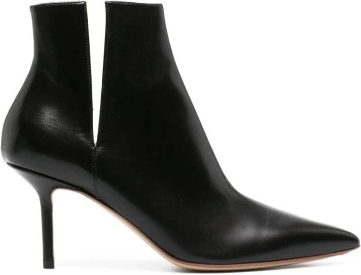 Francesco Russo Luxe Zwarte Leren Hakken Black Dames