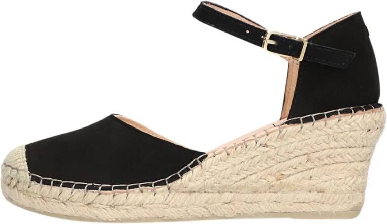 Fred de la Bretoniere Zwarte Espadrilles met Sleehak Black Dames