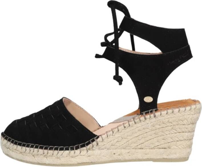 Fred de la Bretoniere Zwarte Gevlochten Espadrilles met Sleehak Black Dames