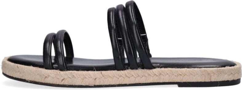 Fred de la Bretoniere Zwarte Leren Band Slipper Black Dames