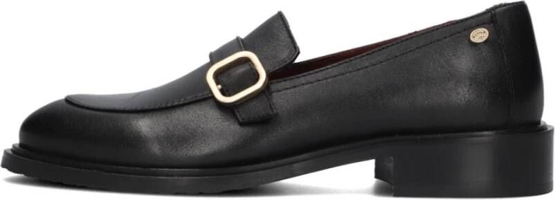 Fred de la Bretoniere Zwarte Leren Loafers met Gouden Gesp Black Dames