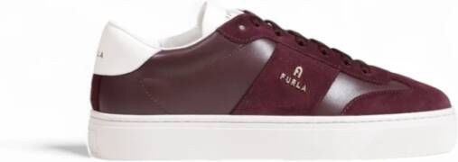 Furla Bordeaux Leren Sneakers Rubber Zool Veters Red Dames