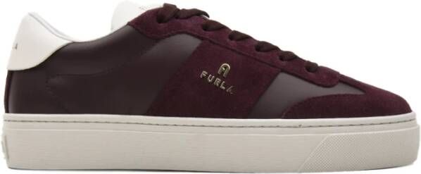 Furla Bordeaux Leren Sneakers Rubberen Zool Veters Red Dames