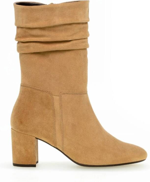 Gabor Beige Fluweel Enkellaarzen Beige Dames