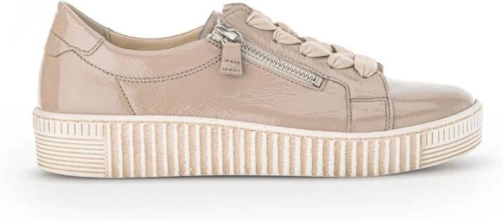 Gabor Beige Patent Sneakers Beige Dames