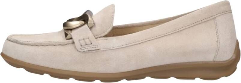 Gabor Beige Suède Loafers met Gouden Detail Beige Dames