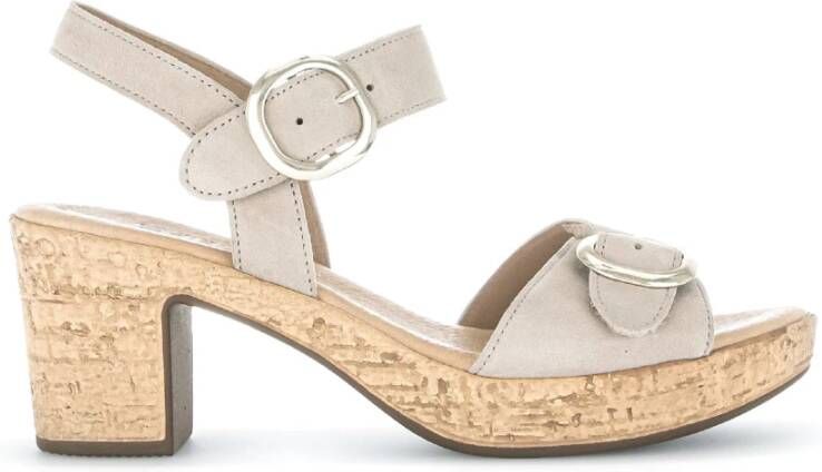 Gabor Beige Suède Sandalen met Kurk Zool Beige Dames