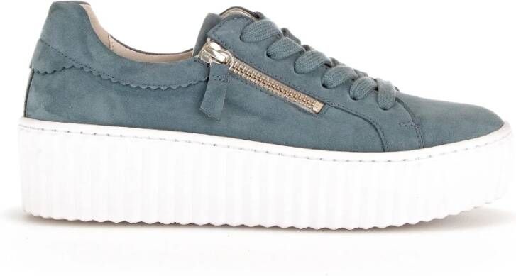 Gabor Blauwe Leren Sneaker Blue Dames