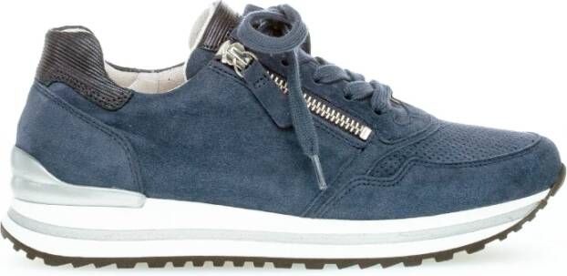 Gabor Blauw Marine Suède Sportieve Geperforeerde Sneakers Blue Dames