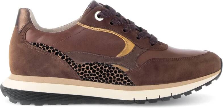 Gabor Bruin Lederen Combinatie Sportieve Casual Sneakers Brown Dames