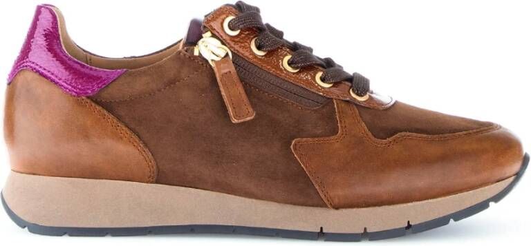 Gabor Cognac Leren Basket Sneakers Brown Dames