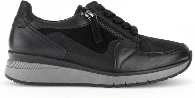 Gabor Comfortabele zwarte leren sneakers Black Dames