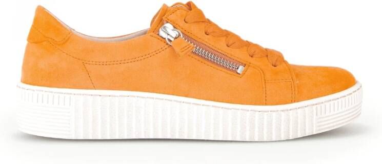 Gabor Fluweel Leren Oranje Sneakers Yellow Dames