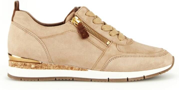 Gabor Fluwelen Leren Luxe Basket Sneaker Beige Dames