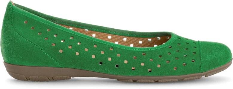 Gabor Geperforeerde zomerballerina's in pistache fluweel leer Green Dames