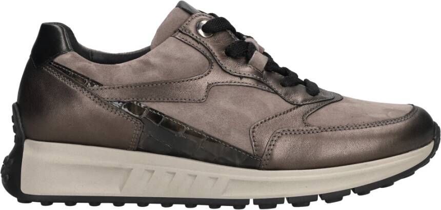 Gabor Grijze Sneaker met Suède Lak Metallic Brown Dames