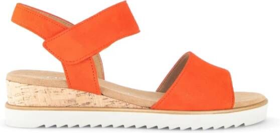 Gabor Oranje Velours Sandalen met Velcro Sluiting Orange Dames