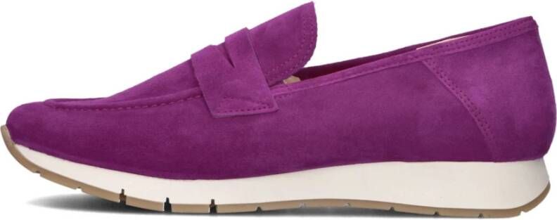 Gabor Paarse Suède Mocassins met Gestikte Detail Purple Dames