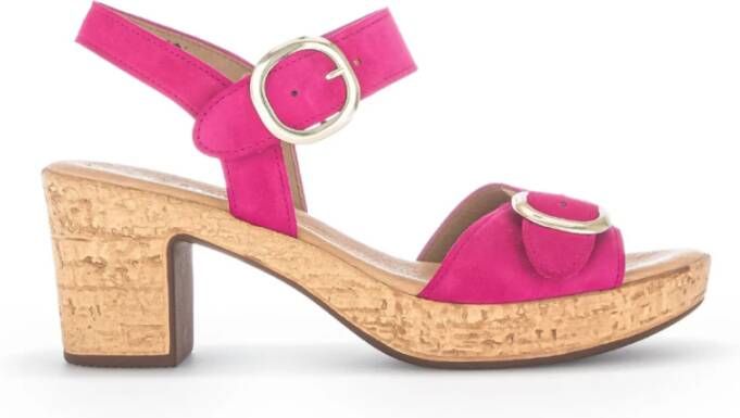 Gabor Roze Suède Sandalen met Kurk Zool Pink Dames - Foto 3