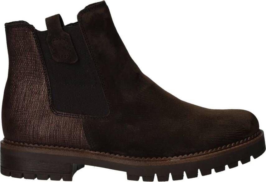 Gabor Suède Chelsea Boot met Metallic Detail Brown Dames