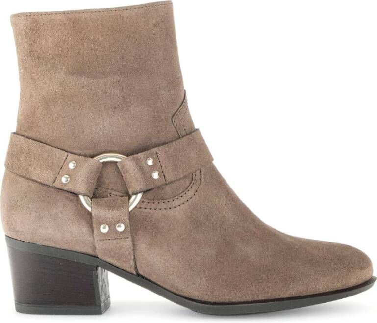 Gabor Taupe Leren Western Stijl Enkellaars Beige Dames