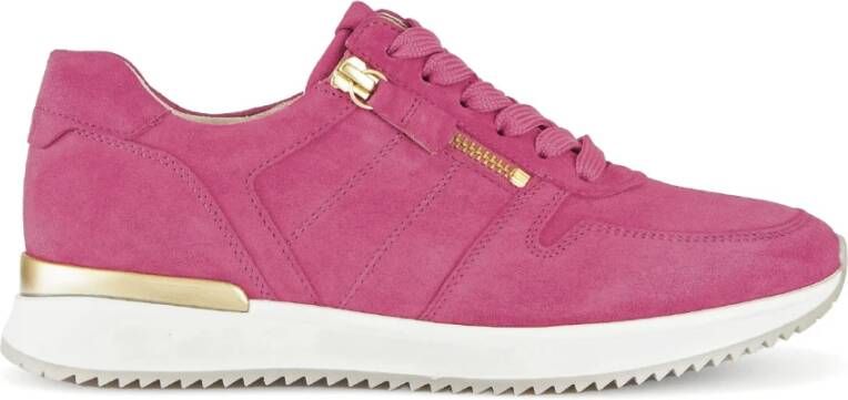 Gabor Velours Leren Roze Sneakers Pink Dames