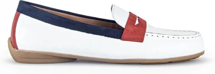 Gabor Witte Marineblauwe Leren Loafers Multicolor Dames