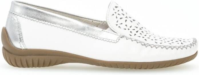 Gabor Witte Zilveren Gevlochten Leren Loafers White Dames