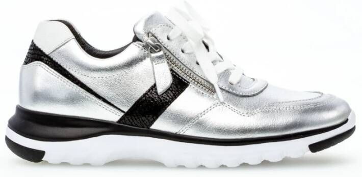 Gabor Zilveren Leren Modieuze Sneakers Gray Dames