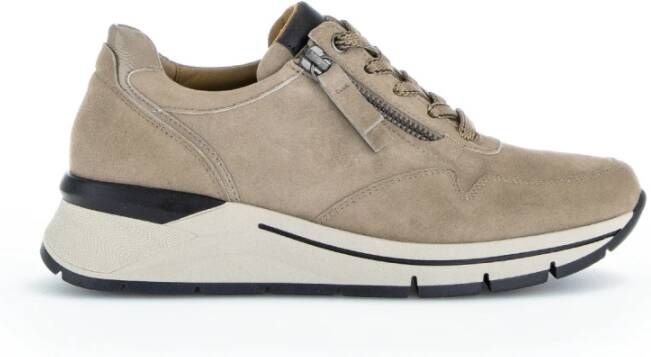 Gabor Zwarte Fluwelen Basket Schoenen Beige Dames