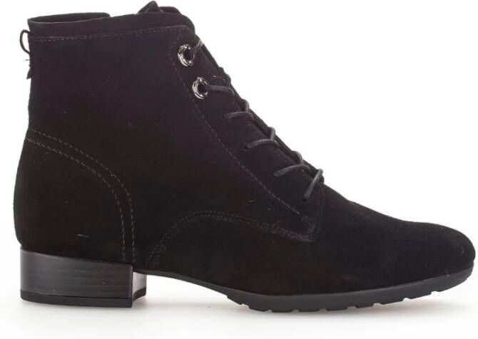 Gabor Zwarte Fluwelen Veterschoenen Black Dames