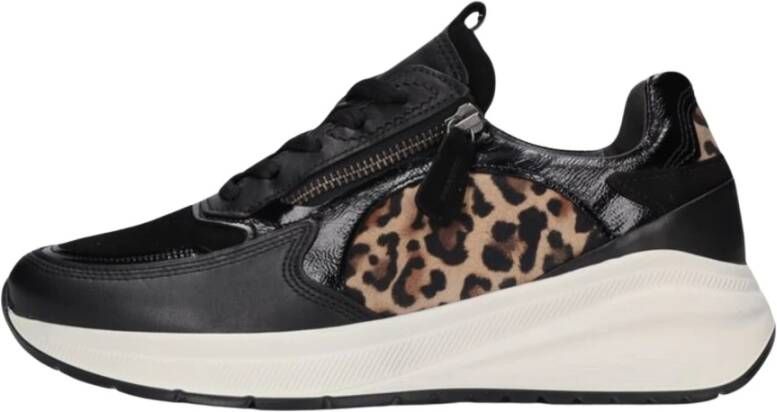 Gabor Zwarte lage sneakers met panterprint Black Dames