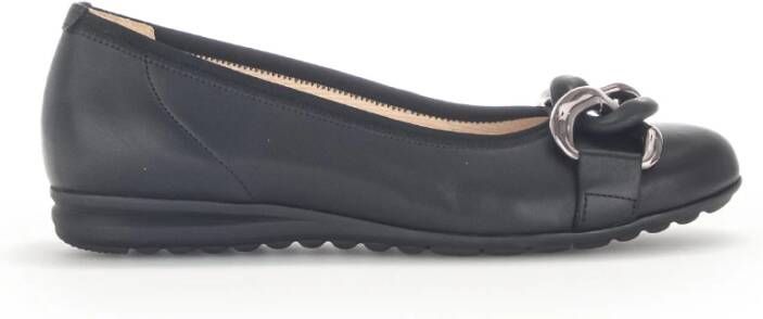 Gabor Zwarte Leren Ballet Flats Black Dames