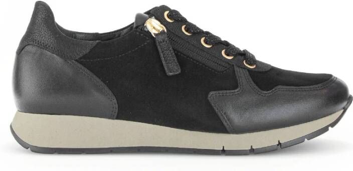 Gabor Zwarte Leren Basket Sneakers Black Dames